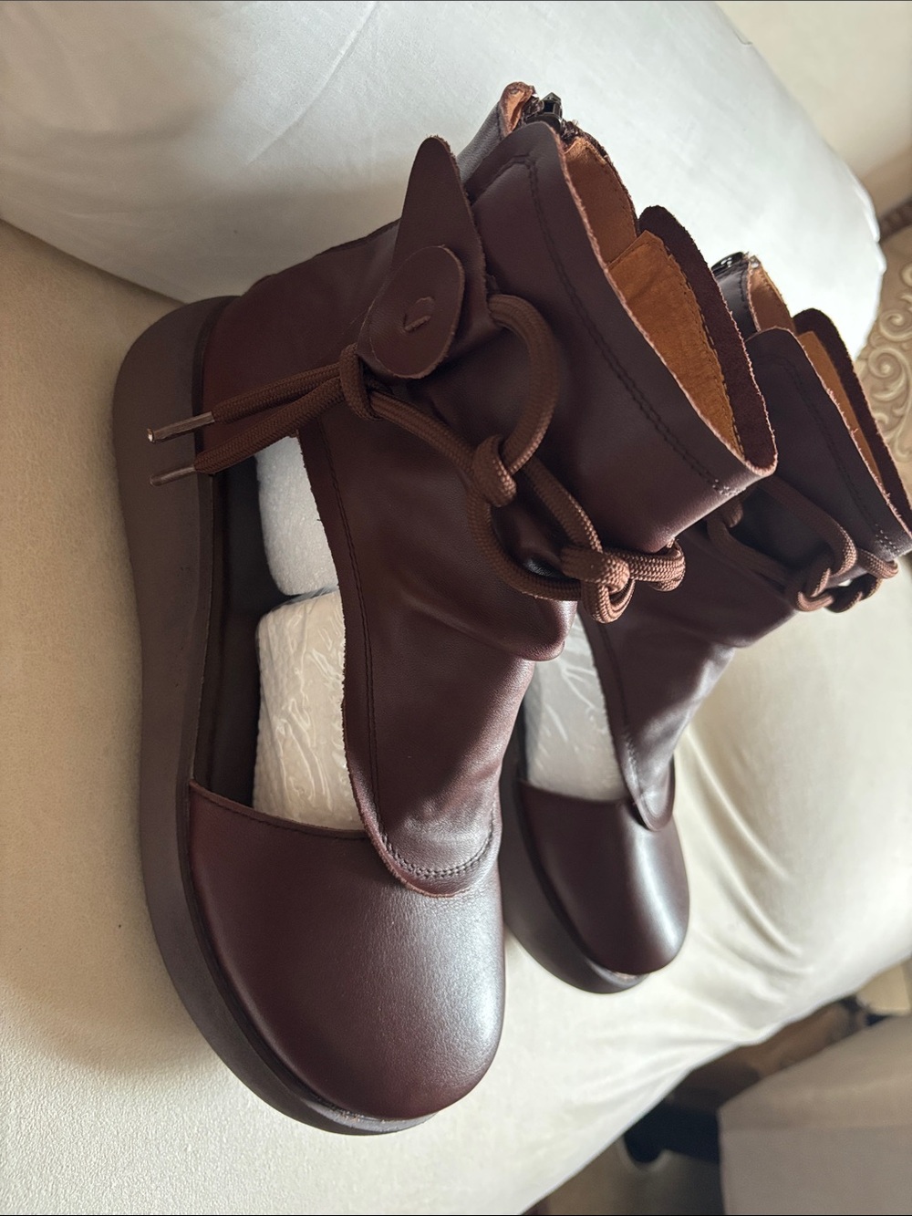 Women's Brown Leather Ankle Booties with Knot Detail